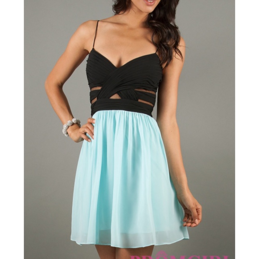 Black and blue mesh party dress